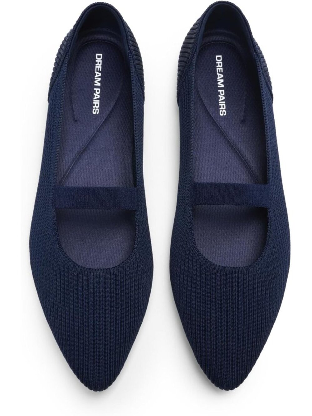 Women's Navy Mary Jane Flats Pointed Toe Breathable Knit Slip On Flat Shoes
